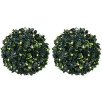 vidaXL Kunstbuxusballen met LED-verlichting 2 st 22 cm groen