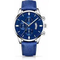 LGT JWLS Camden Blauw Zilverkleurig Herenhorloge met Blauwe Band en Blauwe Wijzerplaat