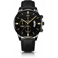LGT JWLS Camden Zwart Goudkleurig Herenhorloge met Zwarte Band en Zwarte Wijzerplaat