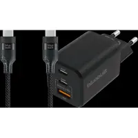 BlueBuilt Power Delivery Oplader 2 Usb C Poorten 65W + Usb C Kabel 3m Nylon Zwart