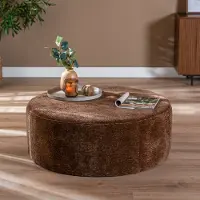 Livin24 Poef Chloe rond chenille chocolate brown ø100 cm