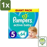 Pampers 1 x - Active Baby - Luiers - Maat 5 (11-16 kg) - Zachte Pasvorm - 64 Luiers - Active Baby - Luiers Maat 5 - Babyluiers - Zachte Pasvorm - Luchtdoorlatende Luiers