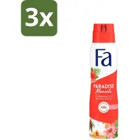 Fa 3 x - Paradise Moments - Deodorant Spray - Hibiscusbloem - 150 ml - Deodorant Spray - Huidbescherming - Anti-vlekken - Hibiscusbloem - Frisheid