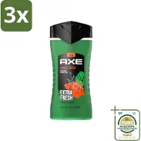 Axe 3 x - 3-in-1 Douchegel - Jungle Fresh - Palm Leaves & Amber - Extra Fresh - 250 ml - Grootverpakking - Douchegel - Lichaam - Gezicht - Haar - Frisheid