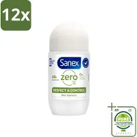 Sanex Deodorant Roller Zero% Normal Skin 50 ml - Voordeelverpakking - 12 stuks - 24 uur deodorant - Aluminiumvrije deodorant