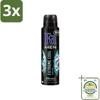 Fa 3 x Men - Extreme Cool - Deodorant Spray - Coolend - 150 ml - Grootverpakking - Deodorant Spray - Frisse Geur - Koele Geur - Mannen Deodorant - Lichaamsgeur Bescherming