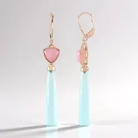 Cavill - Lange Oorbellen 925 Sterling Zilver Rosé Verguld - Aqua Chalcedoon 17,1 Ct Fancy - Roze Opaal 3,6 Ct Triljant - Elegante Oorbellen