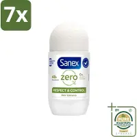 Sanex 7 x Deodorant Roller Zero% Normal Skin 50 ml - Grootverpakking - 24 Uur Deodorant - Aluminiumzouten Vrij - Alcohol Vrij - Huidvriendelijk - Gevoelige Huid