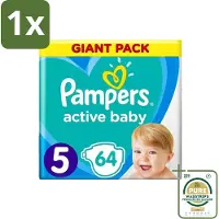 Pampers 1 x - Active Baby - Luiers - Maat 5 (11-16 kg) - Zachte Pasvorm - 64 Luiers- Luiers Voor Baby - Droge Huid - Luchtdoorlatende Banen - Absoluut Droge Nacht - Dermatologisch Getest