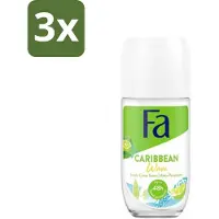 Fa 3 x Deodorant Roller Lime Squeeze 50 ml - Caribische Limoen - Deodorant Roller - Frisheid - Geurtjes - Vlekken