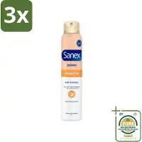 Sanex 3 x Dermo - Gevoelig - Deodorant Spray - 24h Anti-Transpirant - Anti-Irritatie - 150 ml - Grootverpakking - Gevoelige Huid - Anti-irritatie - Deodorant Spray - 24h Bescherming - Transpiratie