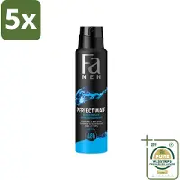 Fa 5 x Men - Perfect Wave - Deodorant Spray - Verfrissende Geur - 150 ml - Grootverpakking - Deodorant Spray - Frisse Geur - Aquatisch - Lichaamsgeur - Zweetblokkerend