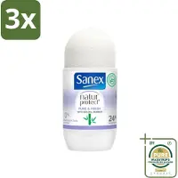 Sanex 3 x Natur Protect - Deodorant Roller - Puur & Fris - Met Nattuurlijke Bamboo - 50 ml - Grootverpakking - Natuurlijke Deodorant - Bamboe Deodorant - Fris Gevoel - Vochtabsorberend - Aluminiumvrij