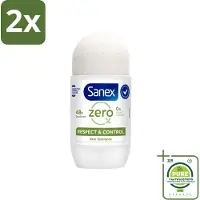 Sanex Deodorant Roller Zero% Normal Skin 50 ml - Voordeelverpakking - 2 stuks - 24 uur deodorant - Aluminiumvrije deodorant