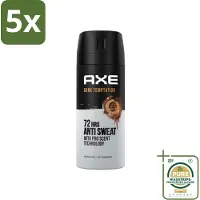 Axe 5 x - Deodorant Spray - 72hrs Anti Sweat - Dark Temptation - 150 ml - Grootverpakking - Anti-sweat Spray - 72 Uur Bescherming - Zweetvoorkomend - Geur Chocolade - Kruiden Geur
