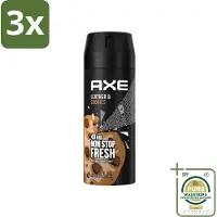 Axe 3 x - Deodorant Bodyspray - 48hrs Fresh - Leather & Cookies - 150 ml - Grootverpakking - Deodorant - Bodyspray - 48 Uur Bescherming - Leer En Koekjes Geur - Zinktechnologie