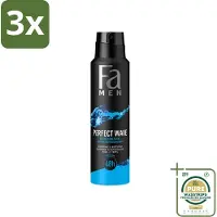 Fa 3 x Men - Perfect Wave - Deodorant Spray - Verfrissende Geur - 150 ml - Grootverpakking - Deodorant Spray - Frisse Geur - Aquatisch - Lichaamsgeur - Zweetblokkerend