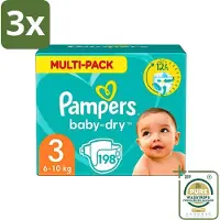 Pampers 3 x - Baby-Dry - Luiers - Maat 3 (6-10 kg) - 198 Luiers - Grootverpakking - Luiers Baby - Baby Droog - Lekken Bescherming - Babyhuid Bescherming - Superabsorberend