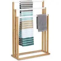 Famanu – Handdoekrek van bamboe met 3 stangen, modern design voor handdoeken, stijlvolle handdoekhouder in natuurkleur