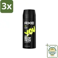 Axe 3 x - Deodorant Bodyspray - 48hrs Fresh - You - Cool Vetiver & Amber - 150 ml - Grootverpakking - 48 Uur Bescherming - Deodorant Sprayer - Geur Van Amber - Geur Van Vanille - Geur Van Zwarte Peper