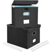 Famanu – Set van 2 opbergdozen met deksel, A4 hangmappenbox van vezelplaat en papier in stijlvolle linnenlook, zwart