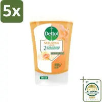 Dettol 5 x No-Touch Handzeep Refill Extra Care Honey & Sheabutter 250 ml - Grootverpakking - Handzeep - Antibacterieel - Honing - Galamboter - Hygiëne