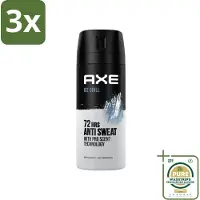 Axe 3 x - Deodorant Spray - 72hrs Anti Sweat - Ice Chill - 150 ml - Grootverpakking - Anti-sweat Spray - Zweetvermindering - Ijskoude Citroen - Muntgeur - 72 Uur Bescherming