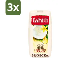 Tahiti 3 x - Douchegel - Kokos & Kokosolie - Hydraterend - 250 ml - Douchegel Kokos - Kokosolie Douchegel - Hydraterende Douchegel - Kokos Geur - Douchegel Tropisch