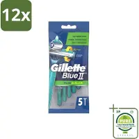 Gillette Blue II - Plus Slalom - Wegwerpscheermesjes - 5 Scheermesjes - Voordeelverpakking - 12 stuks - Wegwerp scheermesjes - Scheermesjes voor mannen
