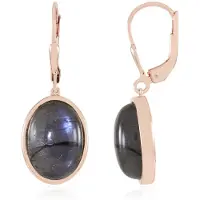 Cavill - Ovale Paarse Labradoriet Oorbellen - 13,5 Karaat - 925 Sterling Zilver Roségoud Verguld - Madagaskar Edelsteen - Chique Sieraden