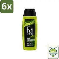 Fa Men - Sport Energy Boost - Doucemiddel - Voor Lichaam, Haar & Gezicht - 250 ml - Voordeelverpakking - 6 stuks - Sportdouche - Energieboost