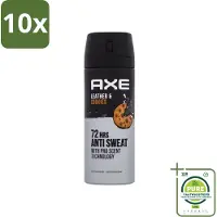 Axe 10 x - Deodorant Spray - 72hrs Anti Sweat - Leather & Cookies - 150 ml - Grootverpakking - Deodorant - Deodorant Spray - 72 Uur Bescherming - Anti-transpirant - Mannelijke Geur