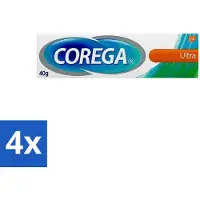 Corega 4 x Ultra Kleefcrème - Krachtig Houvast & Bescherming - Met Verfrissende Mintsmaak - 40g - Gebitsprothese - Prothese Kleefcrème - Houvast Prothese - Prothese Fixatie - Ultra