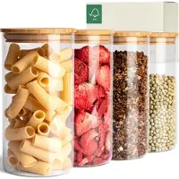 Markenlos – Voorraadpotten set van 4 x 1200ml, luchtdichte glazen voorraadpotten met deksels van duurzaam bamboe voor meel en granen