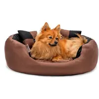 Markenlos – Hondenbed 4-in-1 met omkeerbaar kussen van robuust Oxford, (S) 65x50 cm, waterafstotend zwart/bruin