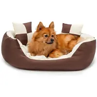 Markenlos – Hondenbed 4-in-1 met omkeerbaar kussen van robuust Oxford, (S) 65x50 cm, waterafstotend bruin/beige