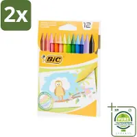 BIC - Waskrijt - Diverse Kleuren - 12 Krijtjes - Voordeelverpakking - 2 stuks - Kleurpotloden - Waskrijt