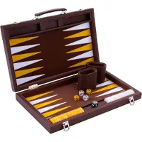 Aura Backgammon Koffer – Luxe Backgammon Set – Lederen Bordspel – Bruin - ‎47cm x 38cm x 1cm