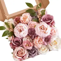 Famanu – Kunstbloemen Bourgondië Roze Bloemen voor Bruids Boeketten Bruiloft Decoraties Taart Bloemen voor Home Party Tafel Centerpieces Arrangements Decor Indoor Outdoor Valentijns Geschenk