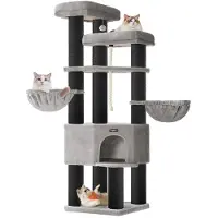 Feandrea Grote kattenboom met stevige sisal palen en ligplaatsen, Duifgrijs + Inktzwart