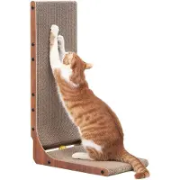Famanu – Krabpaal voor katten, 68 cm L-vormig krabkarton met bal, hazelnoten kleur, ideaal voor binnenkatten