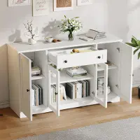 STILVORA Dressoir Met 4 Deuren 2 Glazen Deuren 1 Lade Verstelbare Planken Voor Woonkamer Eetkamer En Hal Wit MDF Spaanplaat 138x40x83 Cm