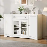 STILVORA dressoir met 4 deuren en 1 lade, opbergkast met 2 glazen deuren, kast voor de woonkamer, eetkamer en hal, wit