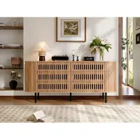 STILVORA Dressoir Met 6 Lades - Lamellen Design Met Metalen Poten - Voor Woonkamer En Hal - MDF - Naturel - 160x40x70 Cm