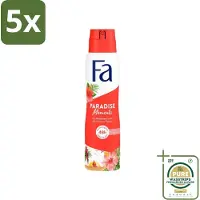 Fa 5 x - Paradise Moments - Deodorant Spray - Hibiscusbloem - 150 ml - Grootverpakking - Deodorant Spray - Huidbescherming - Anti-vlekken - Hibiscusbloem - Frisheid