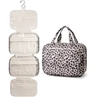 Famanu – Hangende reist toilettas voor vrouwen, waszak en cosmetica organizer, groot formaat met meelwit luipaardprint