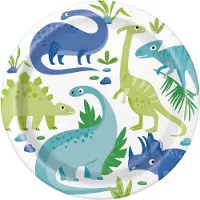 Unique Kartonnen bordjes dinosaurussen blauw en groen 22cm - 8 stuks -