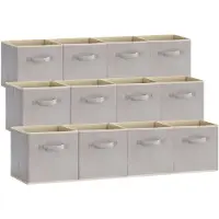 Famanu – Inklapbare opbergdozen set van 12 stuks, decoratieve opbergmanden, middelgrote opbergkratten, open kubussen met handgrepen, 26,5 x 26,5 x 28 cm, lichtgrijs