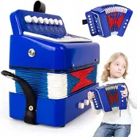 AKKEE Accordeon Blauw - 7 Toetsen en 2 Bassen - 14 Tonen - Compact en Draagbaar Muziekinstrument - Voor Beginners
