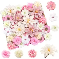 Famanu – Set van 50 kunstmatige bloemen voor ambachten, 10 verschillende soorten decoratieve bloemen in roze en wit, perfect voor bruiloften en thuisdecoratie
